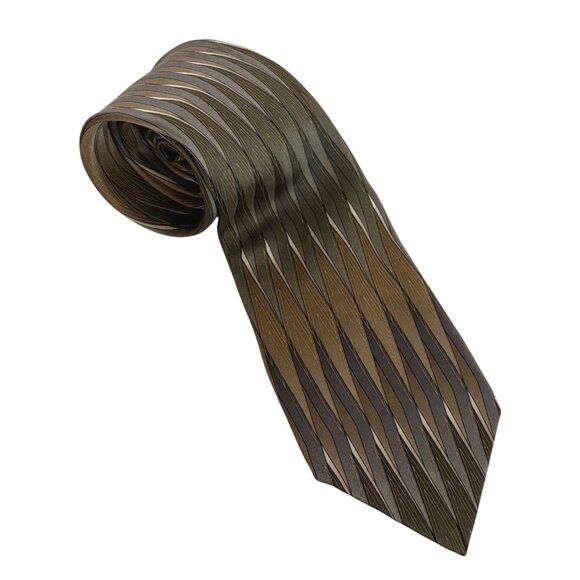 Arrow Silk Tie Brown Gray Geometric Mens Necktie Accessory Office Formal Gift - Picture 1 of 9